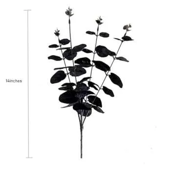 Artificial Eucalyptus Stems Black Leaves Branches Halloween Black Flowers Decoration Gothic Bathroom Table Home Farmhouse Aesthetic Decor 14'' 6 Pcs