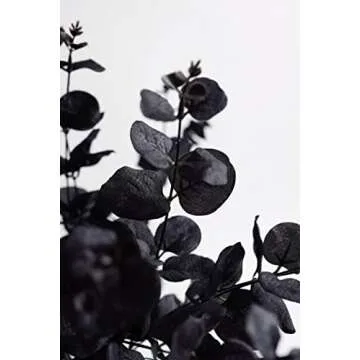 Artificial Eucalyptus Stems Black Leaves Branches Halloween Black Flowers Decoration Gothic Bathroom Table Home Farmhouse Aesthetic Decor 14'' 6 Pcs