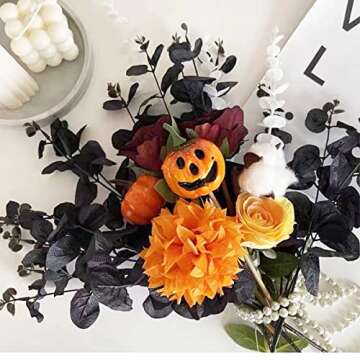 Artificial Eucalyptus Stems Black Leaves Branches Halloween Black Flowers Decoration Gothic Bathroom Table Home Farmhouse Aesthetic Decor 14'' 6 Pcs