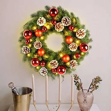 Lulu Home Pre-lit Christmas Wreath with LED Lights