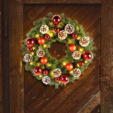 Lulu Home Pre-lit Christmas Wreath with LED Lights