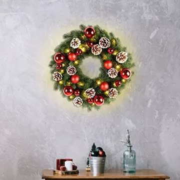 Lulu Home Pre-lit Christmas Wreath with LED Lights
