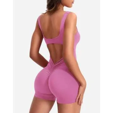 YEOREO One Piece Workout Jumpsuits for Women Backless Tummy Control Sleeveless Jumpsuits Lizvette V Back Scrunch Yoga Romper Pink L