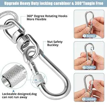 jenico Dog Tie Out Cable, 10/15/20/30/40/50/70/100/150FT Dog Runner Cable with Swivel Hook and Shock Spring, Dog Leash Run Tether for Yard Outdoor and Camping,for Small to Medium Pets Up to 500 LBS
