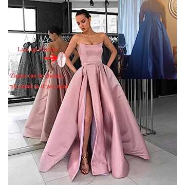 Elegant Strapless Satin Prom Dress with Pockets