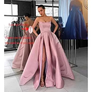Elegant Strapless Satin Prom Dress with Pockets