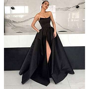 Elegant Strapless Satin Prom Dress with Pockets