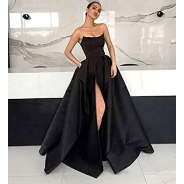 Elegant Strapless Satin Prom Dress with Pockets