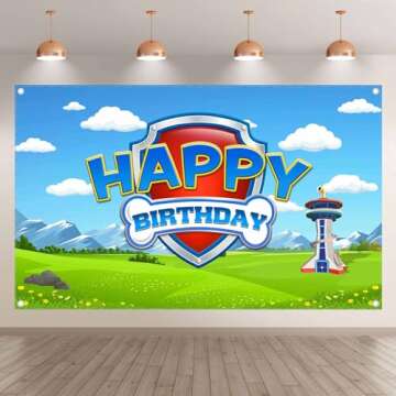 Yriujul 72x43inch Dog Paw Birthday Backdrop for Boy Girls Puppy Blue Sky Grass Photography Backgroun...