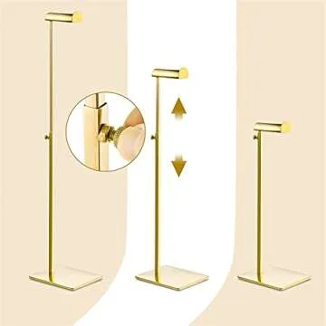 Elitnus Gold Set of 2 Adjustable Height Purse Display Stand - Metal Handbag Display Stand Set - Sing...
