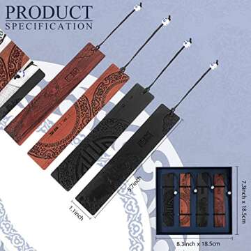 4 Pieces Wood Bookmark Vintage Bookmark Gift Craft Book Mark Book Lovers Handmade Natural Wooden Car...