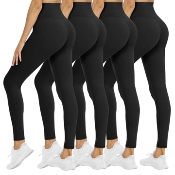 High Waisted Leggings - 4 Pack No See-Through Yoga