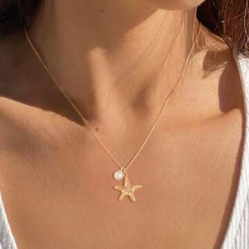 MTMY 14K Gold Plated Shell/Starfish/Anchor/Dolphin Pendant Necklaces Ocean Beach Summer Jewelry for ...