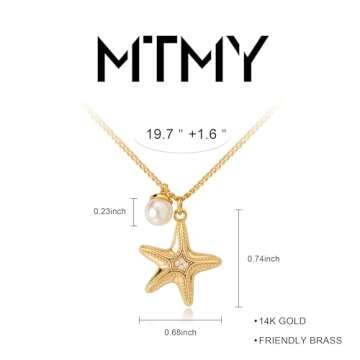 MTMY 14K Gold Plated Shell/Starfish/Anchor/Dolphin Pendant Necklaces Ocean Beach Summer Jewelry for Women (starfish pearl)