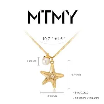 MTMY 14K Gold Plated Shell/Starfish/Anchor/Dolphin Pendant Necklaces Ocean Beach Summer Jewelry for Women (starfish pearl)