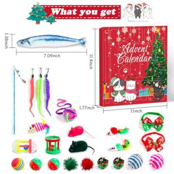 Cat Advent Calendar 2024, 24 Days Cat Toy Countdown Calendar Christmas Toys for Kitten with Catnip T...