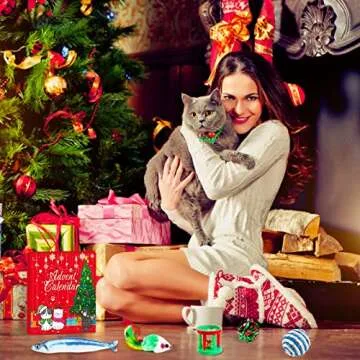 Cat Advent Calendar 2024, 24 Days Cat Toy Countdown Calendar Christmas Toys for Kitten with Catnip Toys, Mice, Cat Feather Teaser and Ball Bells Xmas Gifts for Cat Lovers