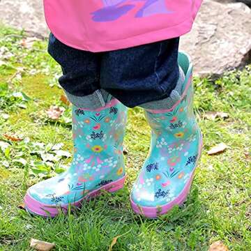 Landchief Kids Rain Boots Waterproof Rubber with Fun Designs