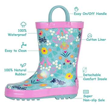 Landchief Kids Rain Boots Waterproof Rubber with Fun Designs