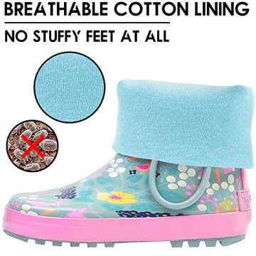 Landchief Kids Rain Boots Waterproof Rubber with Fun Designs