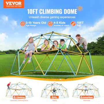 VEVOR Climbing Dome, 10FT Geometric Dome Climber with Hammock and Swing, Jungle Gym Supports 750LBS ...