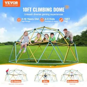 VEVOR Climbing Dome, 10FT Geometric Dome Climber with Hammock and Swing, Jungle Gym Supports 750LBS ...