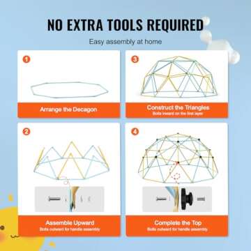 VEVOR Climbing Dome, 10FT Geometric Dome Climber with Hammock and Swing, Jungle Gym Supports 750LBS and Easy Assembly for Kids 3 to 10 Years Old, with Climbing Grip, Outdoor Backyard Play Equipment