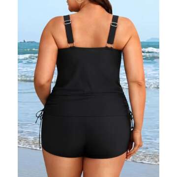 Women's Plus Size Tankini Swimsuit - Two Piece Bathing Suit with Shorts 2025 V-Wired Tummy Control S...