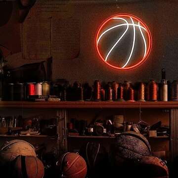 Basketball Neon Sign, 12.6×12.6 Inch Basketball Led Neon Light, Dimmable LED Neon Signs for Wall De...