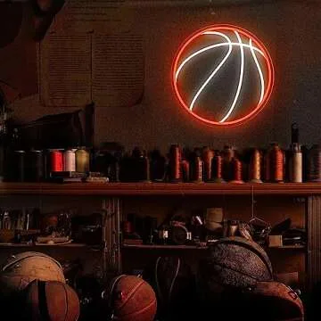 Basketball Neon Sign, 12.6×12.6 Inch Basketball Led Neon Light, Dimmable LED Neon Signs for Wall De...