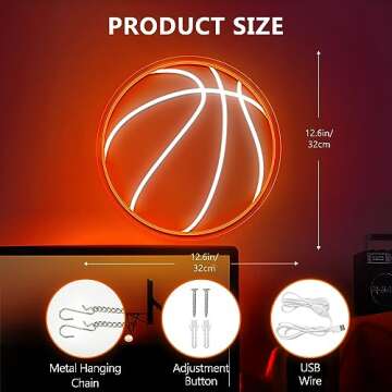 Basketball Neon Sign, 12.6×12.6 Inch Basketball Led Neon Light, Dimmable LED Neon Signs for Wall Decor, Powered by USB Wall Decor Aesthetic, Sports Neon Signs for Room Bedroom Shop Decor
