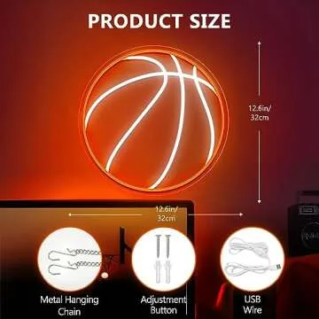 Basketball Neon Sign, 12.6×12.6 Inch Basketball Led Neon Light, Dimmable LED Neon Signs for Wall Decor, Powered by USB Wall Decor Aesthetic, Sports Neon Signs for Room Bedroom Shop Decor