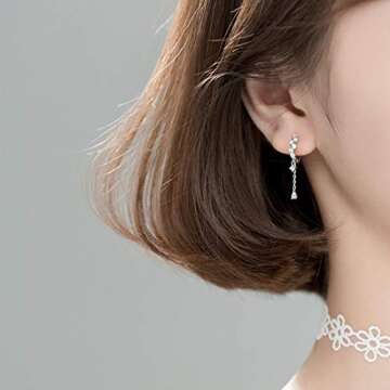 SLUYNZ 925 Sterling Silver CZ Hoop Earrings Dangle for Women Teen Girls Teardrop Huggie Earrings Dro...