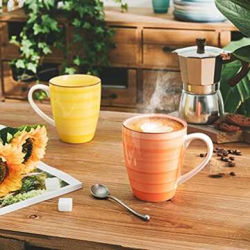 Sweese 16oz Coffee Mugs Set of 6, Porcelain Tea Cups with Handle for Latte, Ice Americano, Hot Tea, Beverage Cocoa, Ceramic Cooffee Cups Dishwasher Safe, Multicolor, Gradient Colors