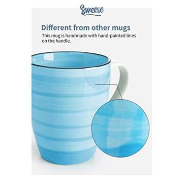 Sweese 16oz Coffee Mugs Set of 6, Porcelain Tea Cups with Handle for Latte, Ice Americano, Hot Tea, Beverage Cocoa, Ceramic Cooffee Cups Dishwasher Safe, Multicolor, Gradient Colors
