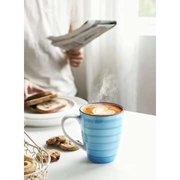 Sweese 16oz Coffee Mugs Set of 6, Porcelain Tea Cups with Handle for Latte, Ice Americano, Hot Tea, Beverage Cocoa, Ceramic Cooffee Cups Dishwasher Safe, Multicolor, Gradient Colors