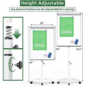 Mobile Dry Erase Board, 40x28 inches Magnetic Portable Whiteboard Stand Easel White Board Flipchart ...