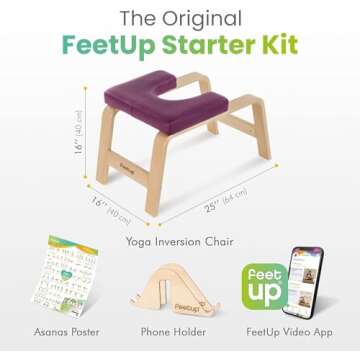 FeetUp - The Original Yoga Headstand Bench, Vegan Handstand Trainer Bench and Stand, Strength Training Inversion Equipment for Relaxation & Strength, Includes App & Starter Kit, Classic Violet