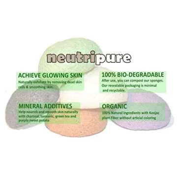 Konjac Sponge Set: Organic Skincare Facial for Natural Exfoliating and Deep Pore Cleansing 5 Piece Sampler Pack Infused with Charcoal, Turmeric, Green Tea