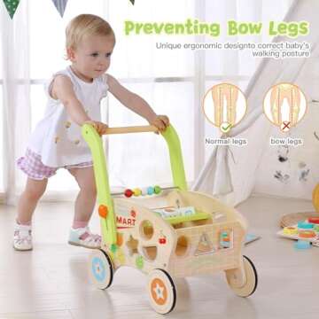 Wooden Baby Walker, Baby Push Walker for 1-3, Toddler Shopping Cart for Girl and Boy Shape Sorting G...