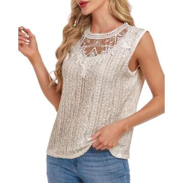 AGWISH Women's Sleeveless Back Key Hole Tunic Tank Tops Casual Lace Shirt Blouses XX-Large Apricot