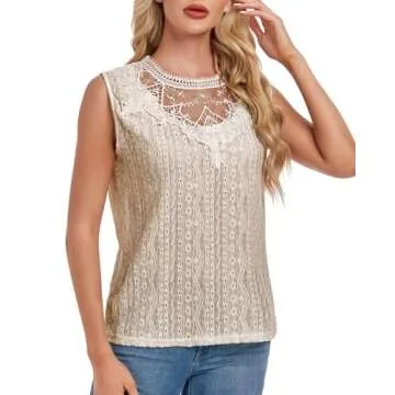 AGWISH Women's Sleeveless Back Key Hole Tunic Tank Tops Casual Lace Shirt Blouses XX-Large Apricot
