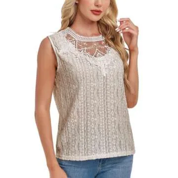 AGWISH Women's Sleeveless Back Key Hole Tunic Tank Tops Casual Lace Shirt Blouses XX-Large Apricot