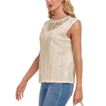 AGWISH Women's Sleeveless Back Key Hole Tunic Tank Tops Casual Lace Shirt Blouses XX-Large Apricot