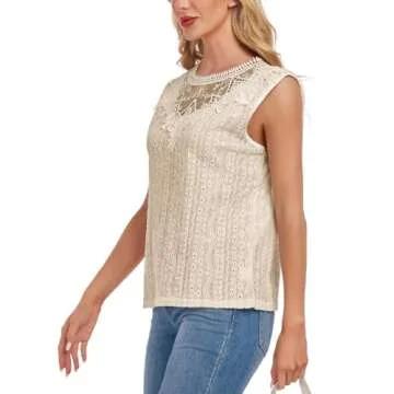 AGWISH Women's Sleeveless Back Key Hole Tunic Tank Tops Casual Lace Shirt Blouses XX-Large Apricot