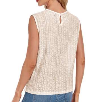AGWISH Women's Sleeveless Back Key Hole Tunic Tank Tops Casual Lace Shirt Blouses XX-Large Apricot