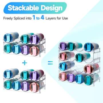 IROONN Water Bottle Organizer for Cabinet, Stackable Water Bottle Storage Rack, 4 Tier Water Bottle Holder for Kitchen Pantry, Tumbler Travel Mug Cup Organizer, Hold 16 Bottles
