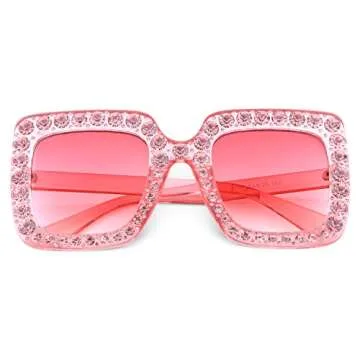 FEISEDY Women Sparkling Crystal Sunglasses Oversized Square Thick Frame B2283