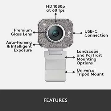 Logitech StreamCam - Webcam for Live Streaming on YouTube and Twitch, Full HD 1080p at 60fps, USB-C Connection, Facial Tracking, Autofocus, Vertical Videos, Light Grey