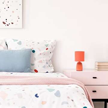 Simple Designs LT1134-ORG 10.04" Tall Traditional Ceramic Thimble Base Bedside Table Desk Lamp w Matching Fabric Shade for Home Decor, Nightstand, Bedroom, Living Room, Entryway, Office, Orange